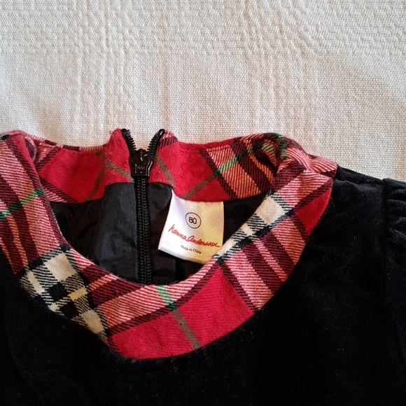 Hanna Andersson girls size 80 or 18-24 months black velvety with plaid dress - Picture 5 of 8